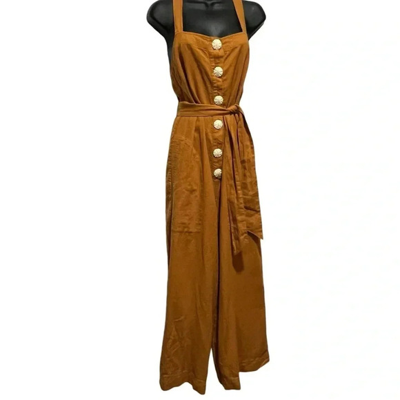NWT MLL x Splendid Linen Blend Belted Wide Leg Jumpsuit Yellow Womens Small - Picture 6 of 15